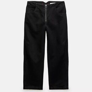 Zara Women's mid rise cropped Barrel Jeans black